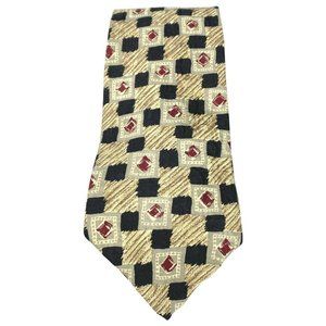 Robert Talbott Foursome Tie 100%‎ Silk Mens Necktie Geometric Tan Black Red VTG
